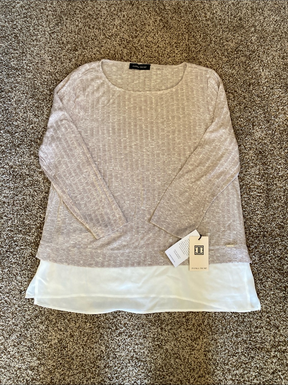 Ivanka Trump Tan Layered Scoop Neck Sweater